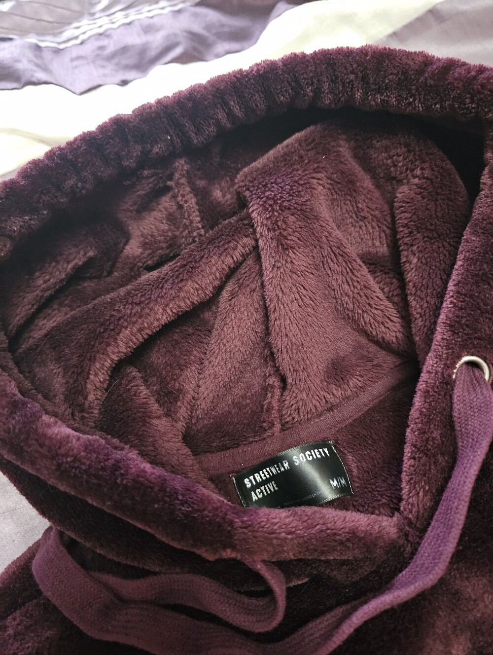 Streetwear Society Burgundy Plush Faux Fur Hoodie - Picture 6 of 6
